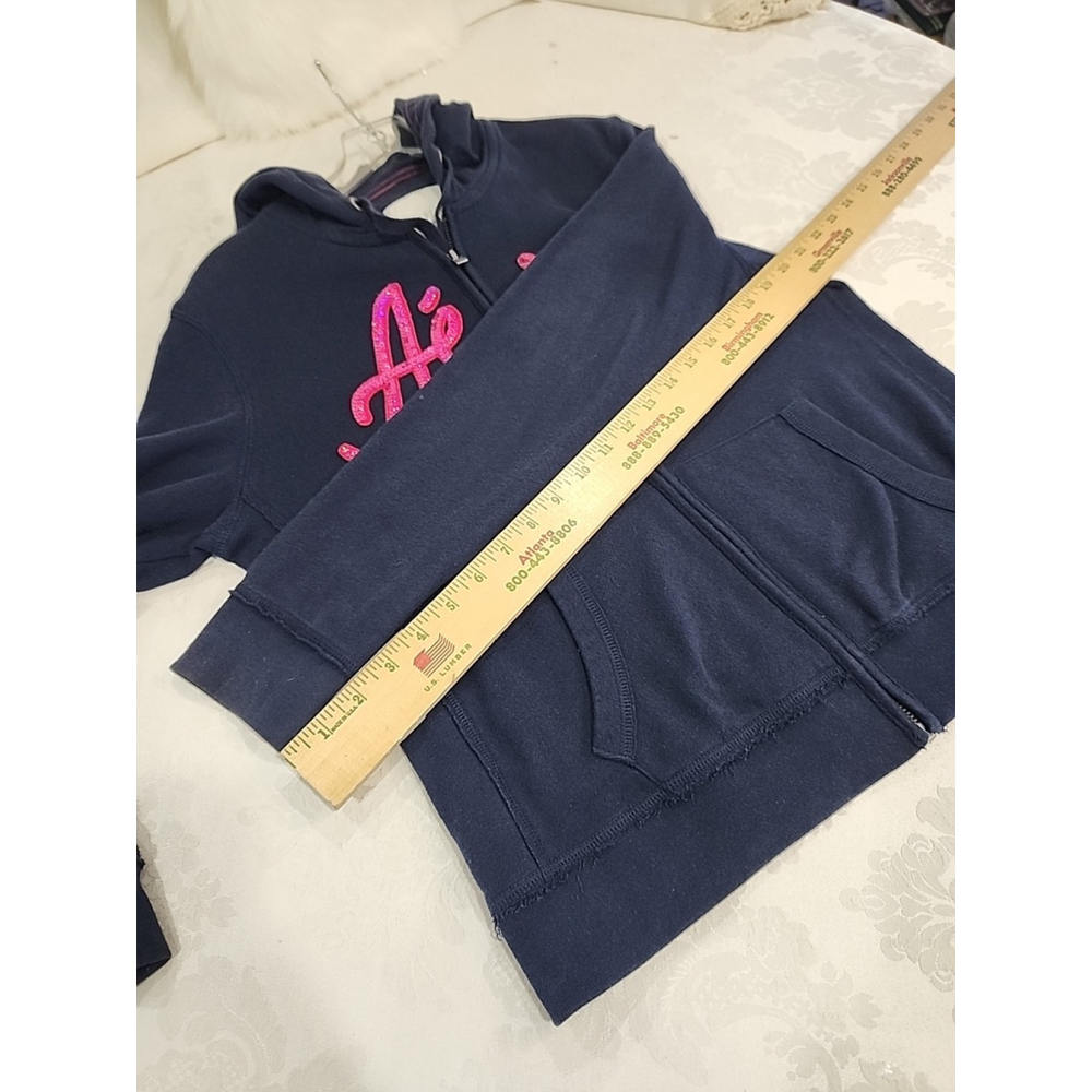 Aeropostale Zip Hoodie Womens Large Navy Pink 90s Y2K - Picture 14 of 16